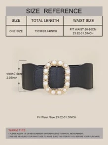 Faux Pearl Decor Corset Belt - Black - View 4