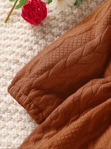 Bebé Vestido con textura de cable ribete con fruncido con diadema - Óxido marrón - Ver 3