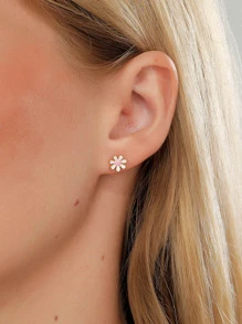 Pendientes tipo botón de decoración floral, regalo de San Valentín - Multicolor - Ver 2