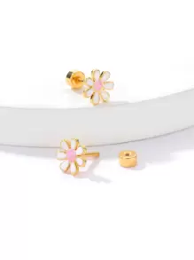 Pendientes tipo botón de decoración floral, regalo de San Valentín - Multicolor - Ver 3