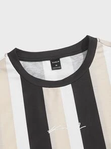 Manfinity 男士條紋和字母圖案T恤 - 彩色 - 查看 4