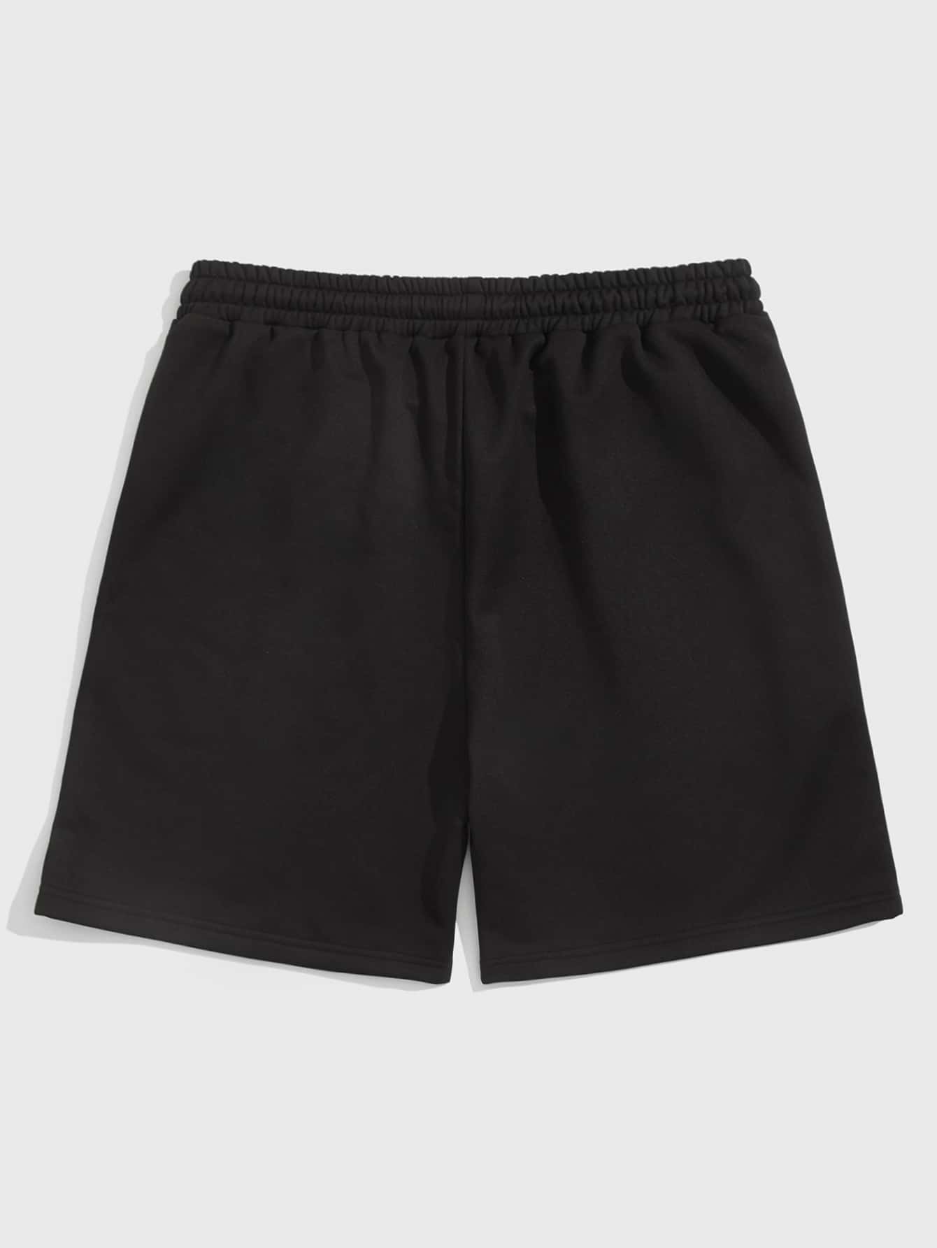 Manfinity EZcore Hombres Shorts con estampado de dibujos animados de cintura con cordón - Negro - Añade 2