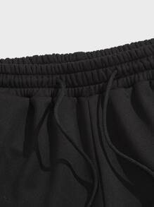 Manfinity EZcore Men Cartoon Embroidery Drawstring Waist Shorts - Black - View 3