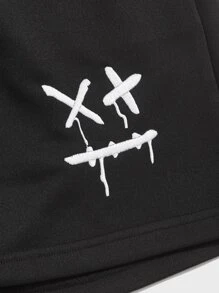 Manfinity EZcore Men Cartoon Embroidery Drawstring Waist Shorts - Black - View 4