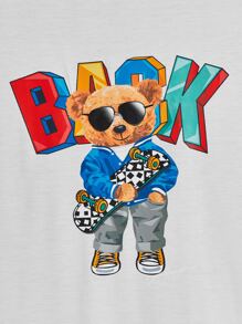 Manfinity NXTstreet Men Letter & Bear Pattern Tee - White - View 3