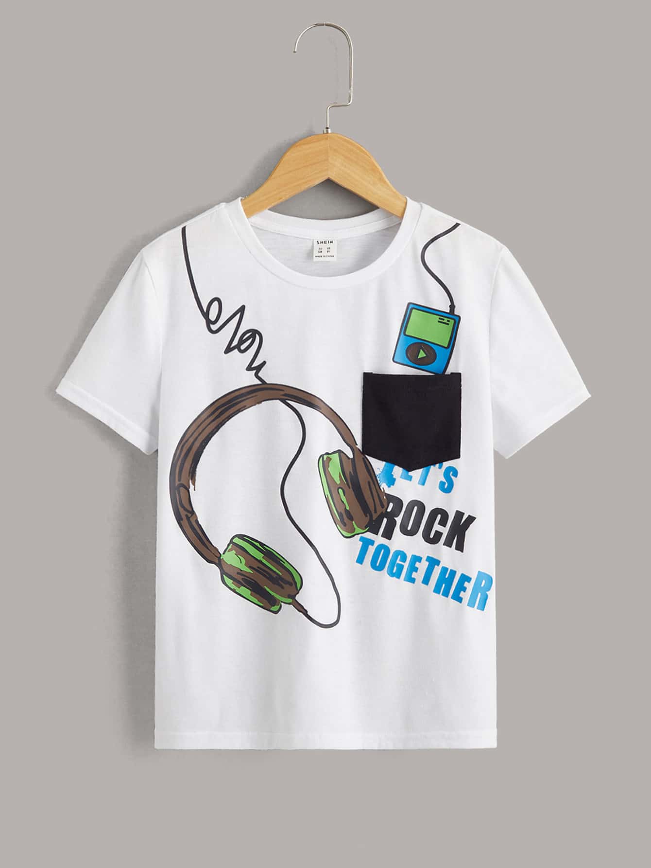SHEIN Boys Slogan & Earphone Print Tee - White - View 1