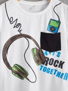 SHEIN Boys Slogan & Earphone Print Tee - White - View 3