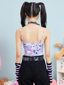 ROMWE Kawaii Cartoon Graphic Crop Cami - Purple - View 2