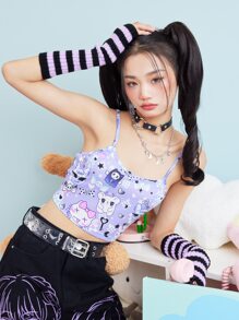 ROMWE Kawaii Cartoon Graphic Crop Cami - Purple - View 4