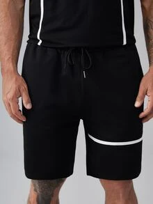 Manfinity 男士條紋印花POLO衫和短褲 - 黑色 - 查看 6