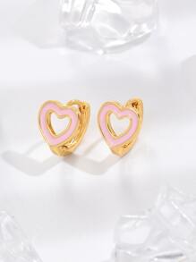 愛心裝飾圓耳環 - 金黃色 - 查看 1