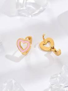 愛心裝飾圓耳環 - 金黃色 - 查看 2