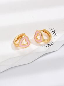 愛心裝飾圓耳環 - 金黃色 - 查看 3