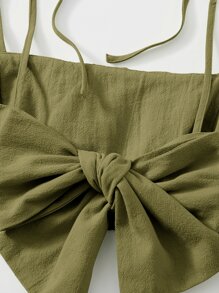 SHEIN ICON Knot Shoulder Tie Back Ruched Bust Crop Cami Top & Split Hem Skirt Set - Army Green - View 4