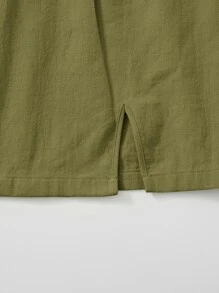 SHEIN ICON Knot Shoulder Tie Back Ruched Bust Crop Cami Top & Split Hem Skirt Set - Army Green - View 5