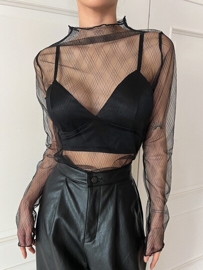 Top In Rete Con Collo Finto Senza Reggiseno