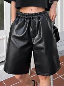 DAZY Slant Pocket PU Shorts - Black - View 5