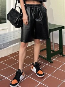 DAZY Slant Pocket PU Shorts - Black - View 7