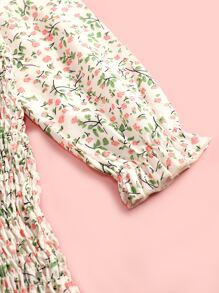 小女童小碎花前蝴蝶結荷葉袖荷葉邊洋裝