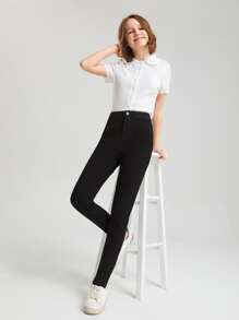 SHEIN Teen Girl Washed Jeans - Black - View 3