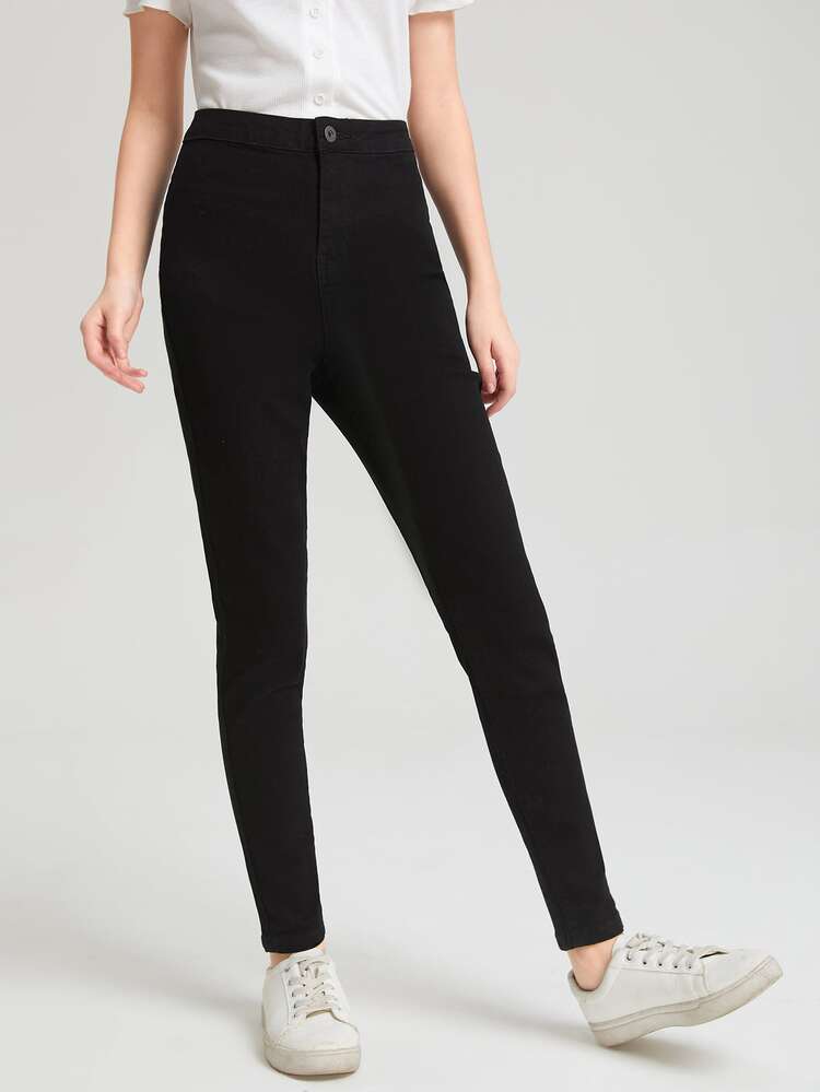 SHEIN Teen Girl Washed Jeans - Black - View 5