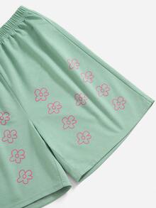 Shorts deportivos con estampado floral - Verde - Ver 3
