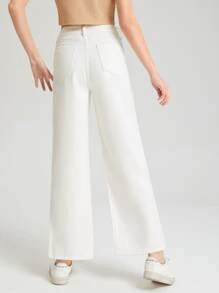 SHEIN Teen Girls High Waist Wide Leg Jeans - White - View 2