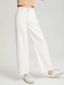 SHEIN Teen Girls High Waist Wide Leg Jeans - White - View 3