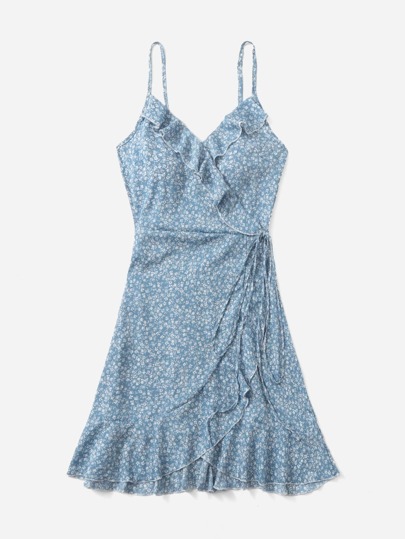 Ditsy Floral Ruffle Hem Knot Cami Dress