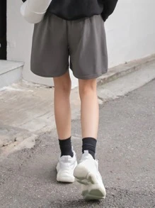 DAZY Letter Graphic Slant Pocket Shorts - Grey - View 2