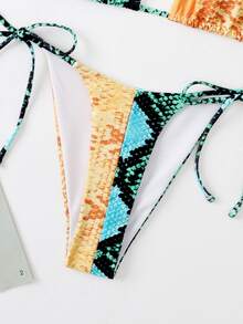 Snakeskin Print Halter Triangle Bikini Set, For Summer Beach Vacation - Multicolor - View 4