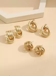 17KM 3pairs Circle Design Earrings - Yellow Gold - View 1