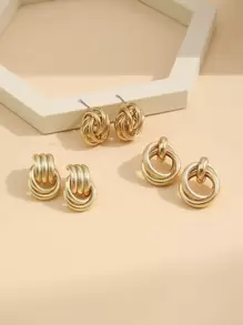 17KM 3pairs Circle Design Earrings - Yellow Gold - View 2