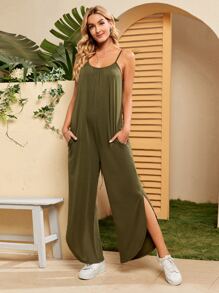 EMERY ROSE Áo liền quần nữ Túi Chia màu trơn Giải trí - xanh quân đội - Xem 1