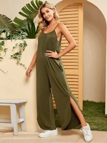 EMERY ROSE Áo liền quần nữ Túi Chia màu trơn Giải trí - xanh quân đội - Xem 3