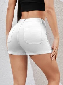 Skinny Denim Shorts - White - View 2