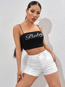 Skinny Denim Shorts - White - View 5