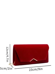 Luxury Dinner Bag, Evening Bag Glamorous, Elegant, Exquisite, Quiet Luxury Metal Edge Flap Chain Velvet Square Bag Square Bag For Lady, Woman, For Party Girl, Bride Perfect for Party, Wedding, Prom, Dinner/Banquet, Dinner/Banquet, Best Gift For Women Mom Teacher Friend Bridesmaid - Red - View 3