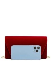 Luxury Dinner Bag, Evening Bag Glamorous, Elegant, Exquisite, Quiet Luxury Metal Edge Flap Chain Velvet Square Bag Square Bag For Lady, Woman, For Party Girl, Bride Perfect for Party, Wedding, Prom, Dinner/Banquet, Dinner/Banquet, Best Gift For Women Mom Teacher Friend Bridesmaid - Red - View 4