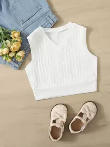 SHEIN Niñas Top tank unicolor tejido de canalé - Blanco - Ver 1