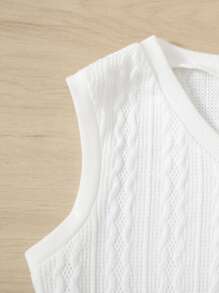 SHEIN Niñas Top tank unicolor tejido de canalé - Blanco - Ver 3