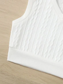 SHEIN Niñas Top tank unicolor tejido de canalé - Blanco - Ver 4