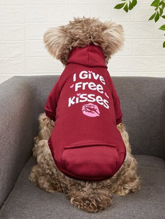 Hanorac cu glugă din fleece cu textul în engleză "Sending You A Free Air Kiss" pentru ursuleț de pluș, Pomeranian, Bulldog francez, pisică și câine