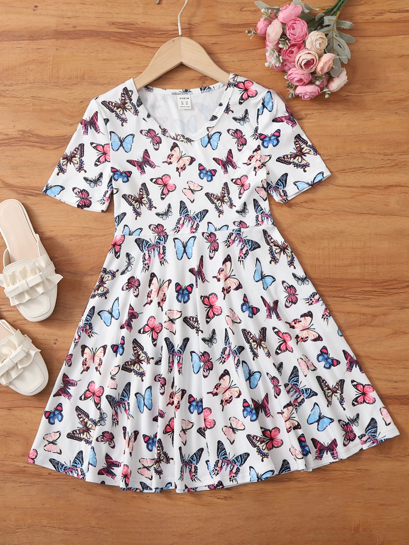 SHEIN SHEIN Kids EVRYDAY Girls Butterfly Print Smock Dress