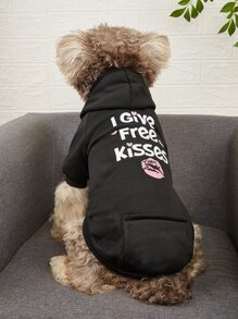 標語圖案寵物連帽衫 - 黑色 - 查看 1