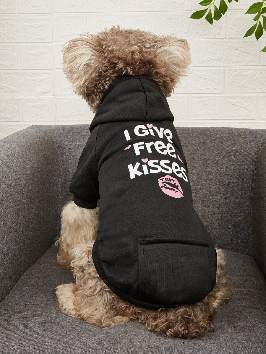 標語圖案寵物連帽衫 - 黑色 - 查看 1