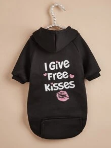 標語圖案寵物連帽衫 - 黑色 - 查看 2