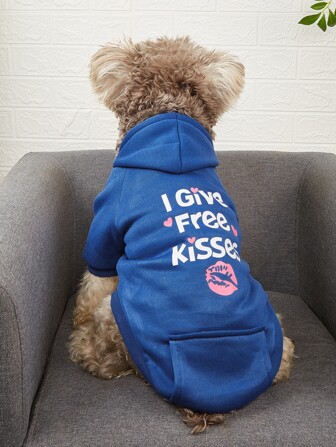 Fleece Hooded Sweatshirt With English Text "Sending You A Free Air Kiss" For Teddy, Pomeranian, French Bulldog, Cat And Dog