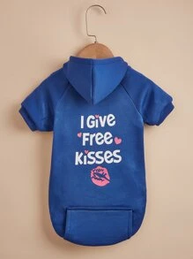 带有“免费亲吻给你”字样印花的羊毛连帽衫，适合泰迪熊、贵宾犬、斗牛犬、小猫和狗服装 - 寶藍色 - 查看 2
