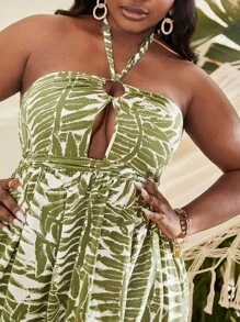 Slaydiva 大碼植物印花鏤空後背繫帶高衩洋裝 - 彩色 - 查看 5